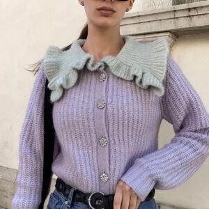 Zara cardigan ruffle neck sweater